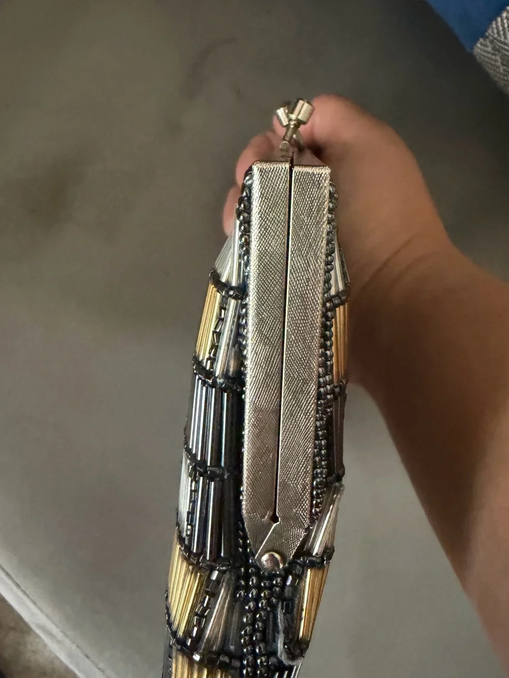 Beaded Metallic Gold & Silver Evening Shoulder Bag